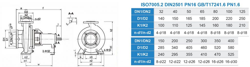 EA End Suction Pump Flange Dimensions